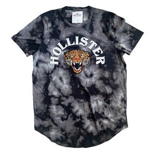 Hollister Graphic Shirt Men Size Large Gray Tie Dye Embroidered Tiger Logo